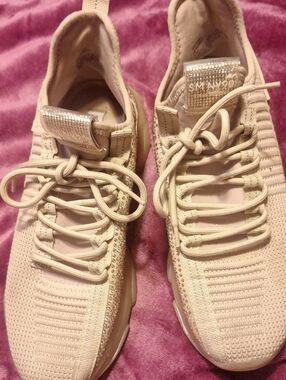 Steve Madden Cream Knit Sneakers with Rhinestone Accents